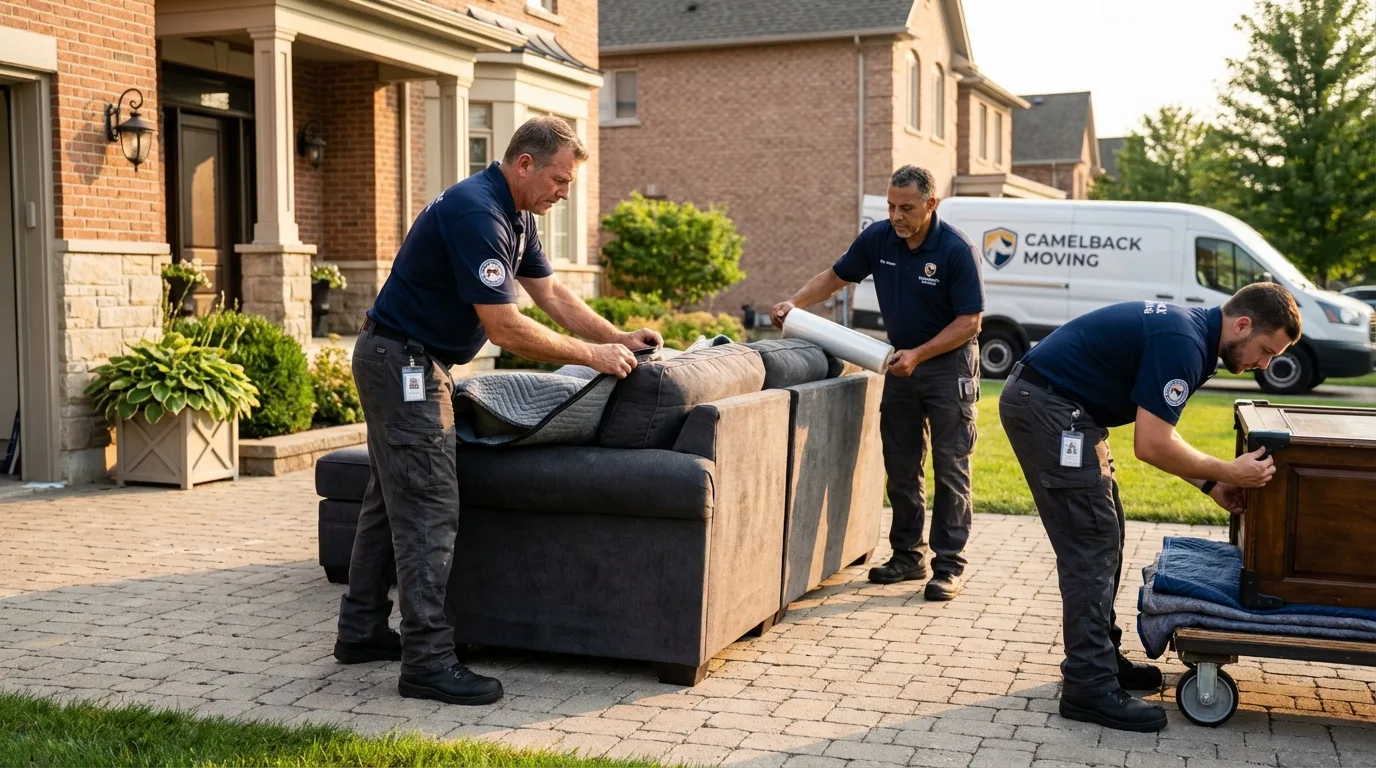 Large estate moving crew wrapping furniture in Prairie du Sac, WI